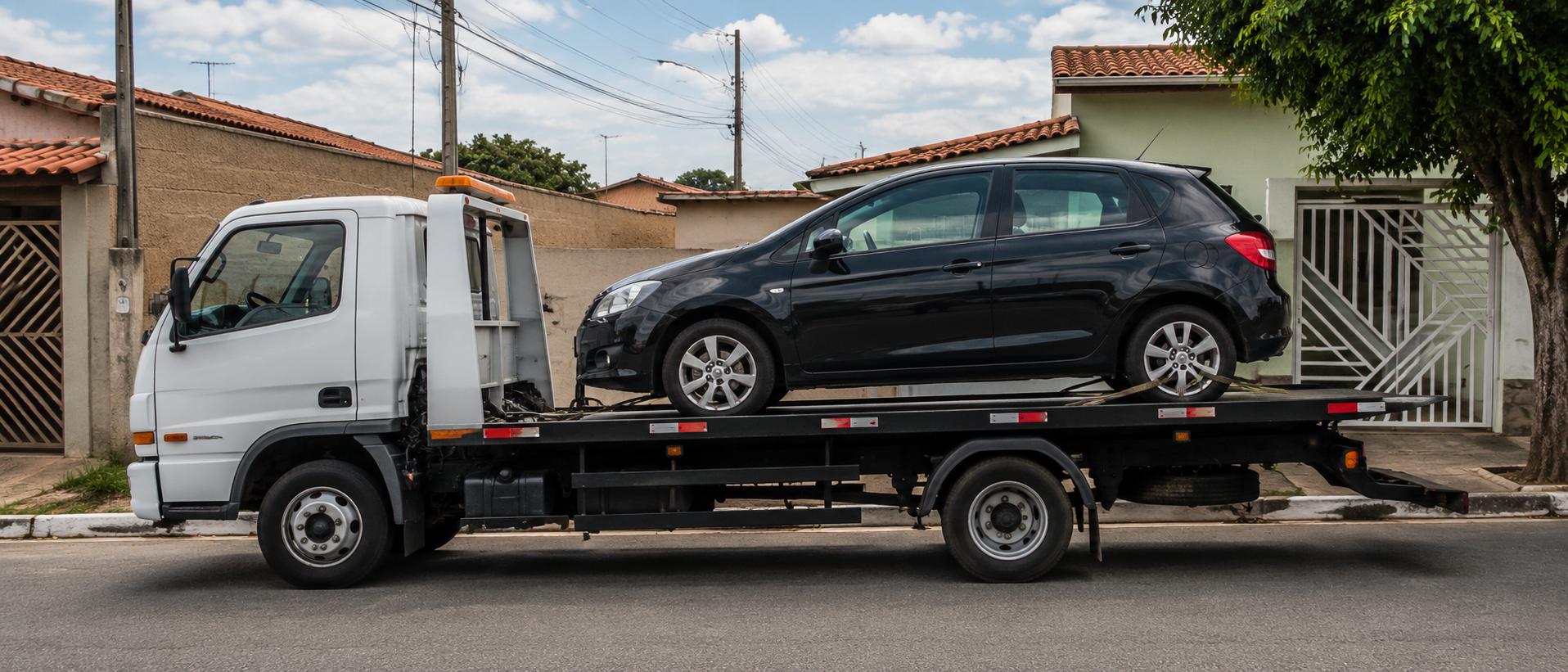 Veículo apreendido sendo transportado por um guincho